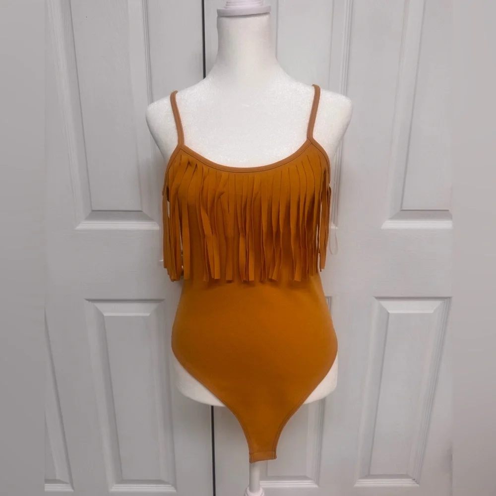 NWT Cavenders Yellow Mustard Western Fringe Body Suit Small Womens NYLON APPAREL - Picture 1 of 3